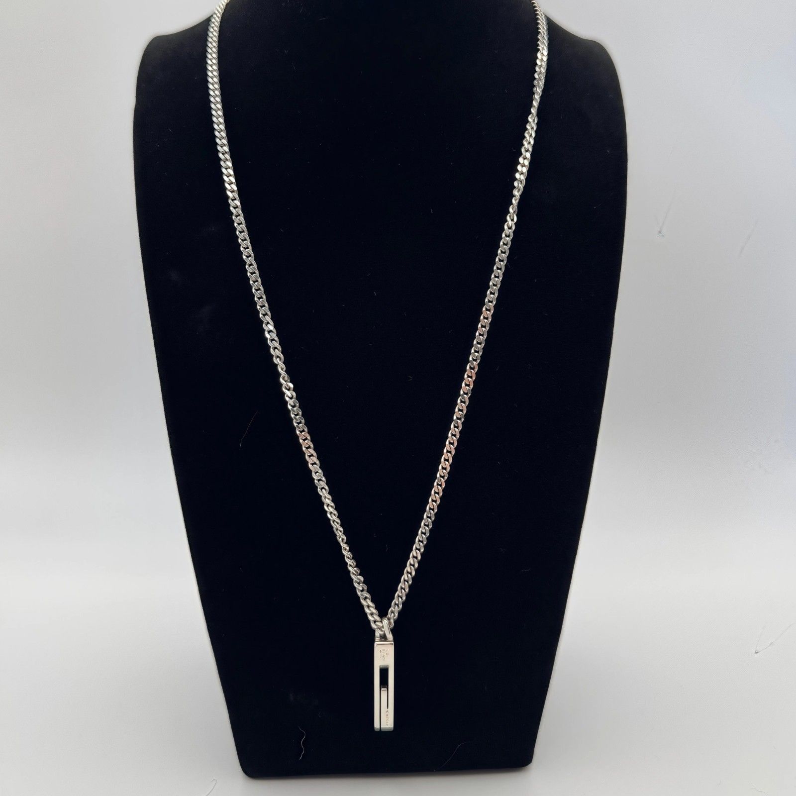 Gucci Necklace Cut Out G Bar Sterling Silver Unisex Kihei Chain New W/ Box Pouch